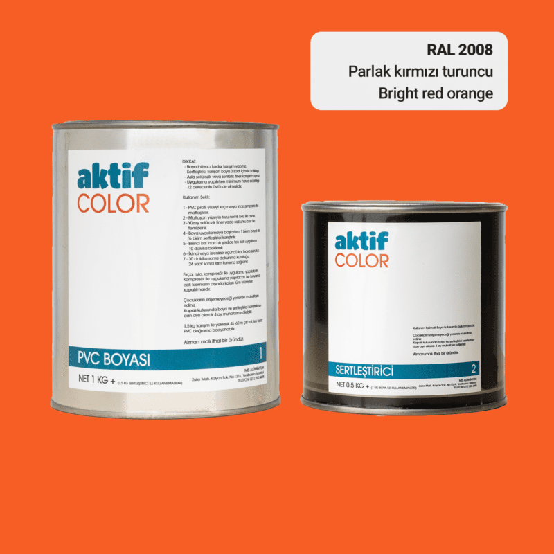 RAL 2008 - Parlak Kırmızı Turuncu / Aktif Color Pvc Boyası (Pimapen Boyası) 1,5 Kg / Turuncu ve Kırmızı Tonlar