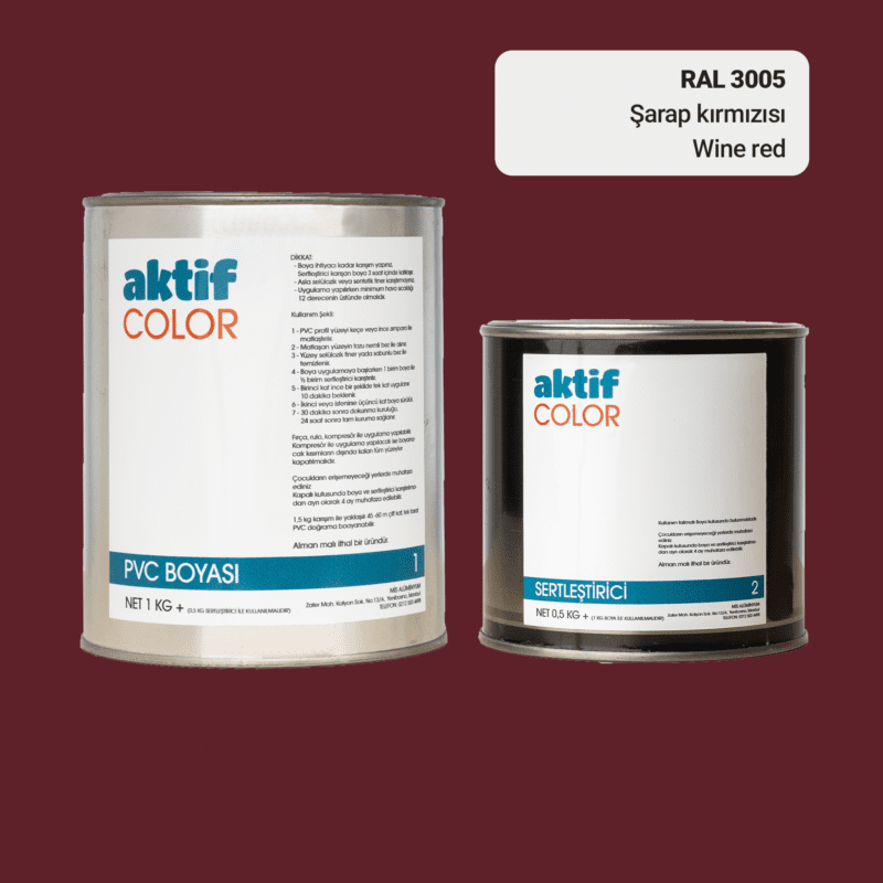 RAL 3005 - Şarap Kırmızısı / Aktif Color Pvc Boyası (Pimapen Boyası) 1,5 Kg / Turuncu ve Kırmızı Tonlar