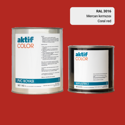 RAL 3016 - Mercan Kırmızısı / Aktif Color Pvc Boyası (Pimapen Boyası) 1,5 Kg / Turuncu ve Kırmızı Tonlar