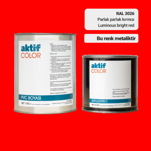 RAL 3026 - Parlak Parlak Kırmızı / Aktif Color Pvc Boyası (Pimapen Boyası) 1,5 Kg / Turuncu ve Kırmızı Tonlar