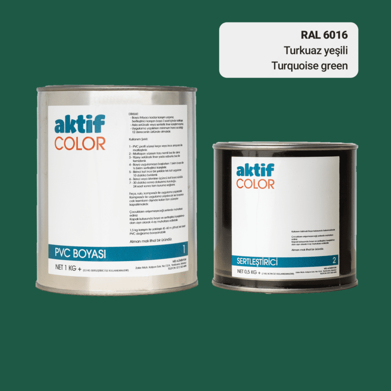 RAL 6016 - Turkuaz Yeşili / Aktif Color Pvc Boyası (Pimapen Boyası) 1,5 Kg / Yeşil Tonlar
