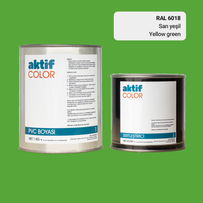 RAL 6018 - Sarı Yeşil / Aktif Color Pvc Boyası (Pimapen Boyası) 1,5 Kg / Yeşil Tonlar