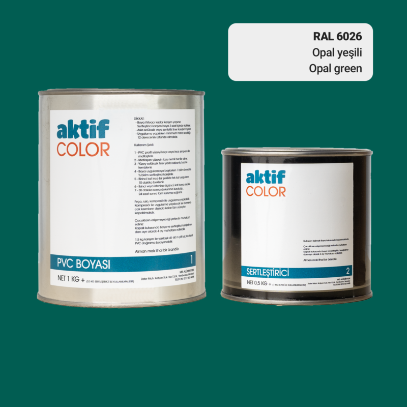 RAL 6026 - Opal Yeşili / Aktif Color Pvc Boyası (Pimapen Boyası) 1,5 Kg / Yeşil Tonlar