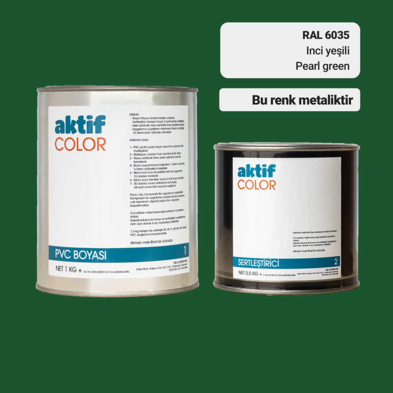 RAL 6035 - Inci Yeşili / Aktif Color Pvc Boyası (Pimapen Boyası) 1,5 Kg / Yeşil Tonlar