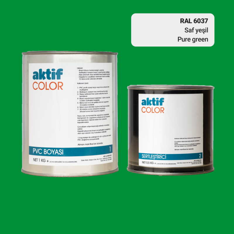 RAL 6037 - Saf Yeşil / Aktif Color Pvc Boyası (Pimapen Boyası) 1,5 Kg / Yeşil Tonlar