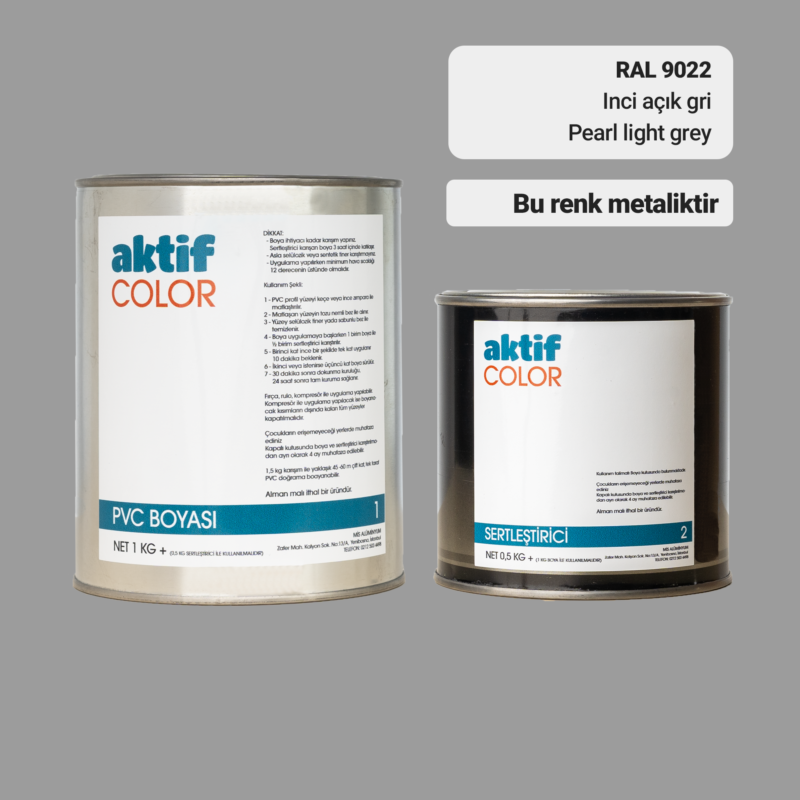 RAL 9022 - Inci Açık Gri / Aktif Color Pvc Boyası (Pimapen Boyası) 1,5 Kg / Beyaz ve Siyah Tonlar