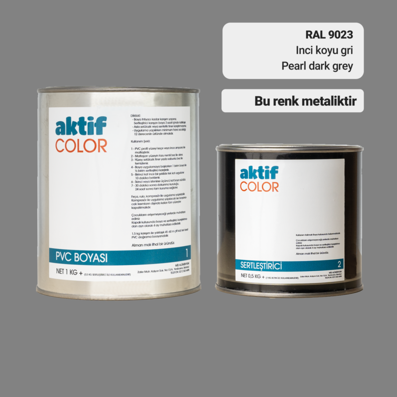 RAL 9023 - Inci Koyu Gri / Aktif Color Pvc Boyası (Pimapen Boyası) 1,5 Kg / Beyaz ve Siyah Tonlar