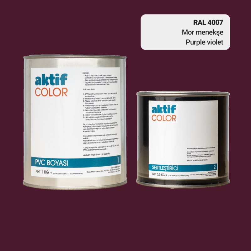 RAL 4007 - Mor Menekşe / Aktif Color Pvc Boyası (Pimapen Boyası) 1,5 Kg / Mor, Eflatun ve Mavi Tonlar