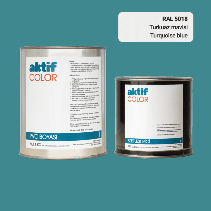 RAL 5018 - Turkuaz Mavisi / Aktif Color Pvc Boyası (Pimapen Boyası) 1,5 Kg / Mor, Eflatun ve Mavi Tonlar