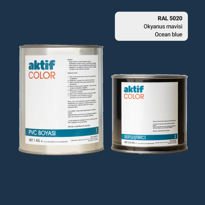 RAL 5020 - Okyanus Mavisi / Aktif Color Pvc Boyası (Pimapen Boyası) 1,5 Kg / Mor, Eflatun ve Mavi Tonlar